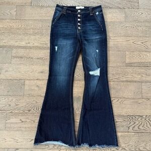 KanCan Distressed Button Fly Frayed Hem Flare Jeans